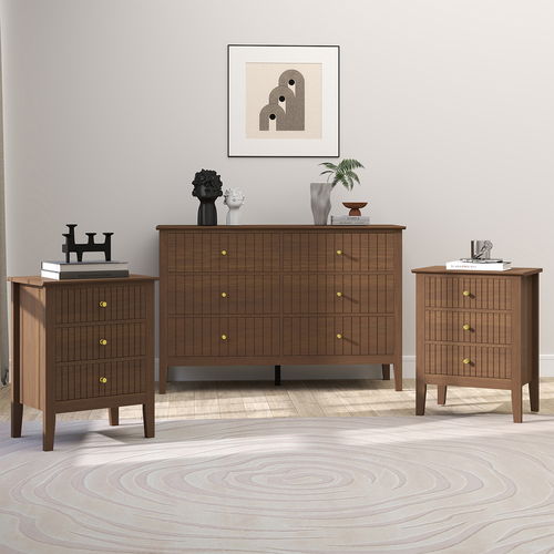 Large Chest of Drawers and Pair of Bedside Tables - Hales Dark Wood Range