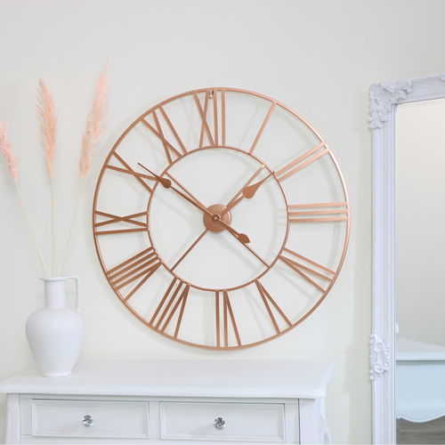 Large Rose Gold Copper Metal Skeleton Clock 80cm x 80cm 