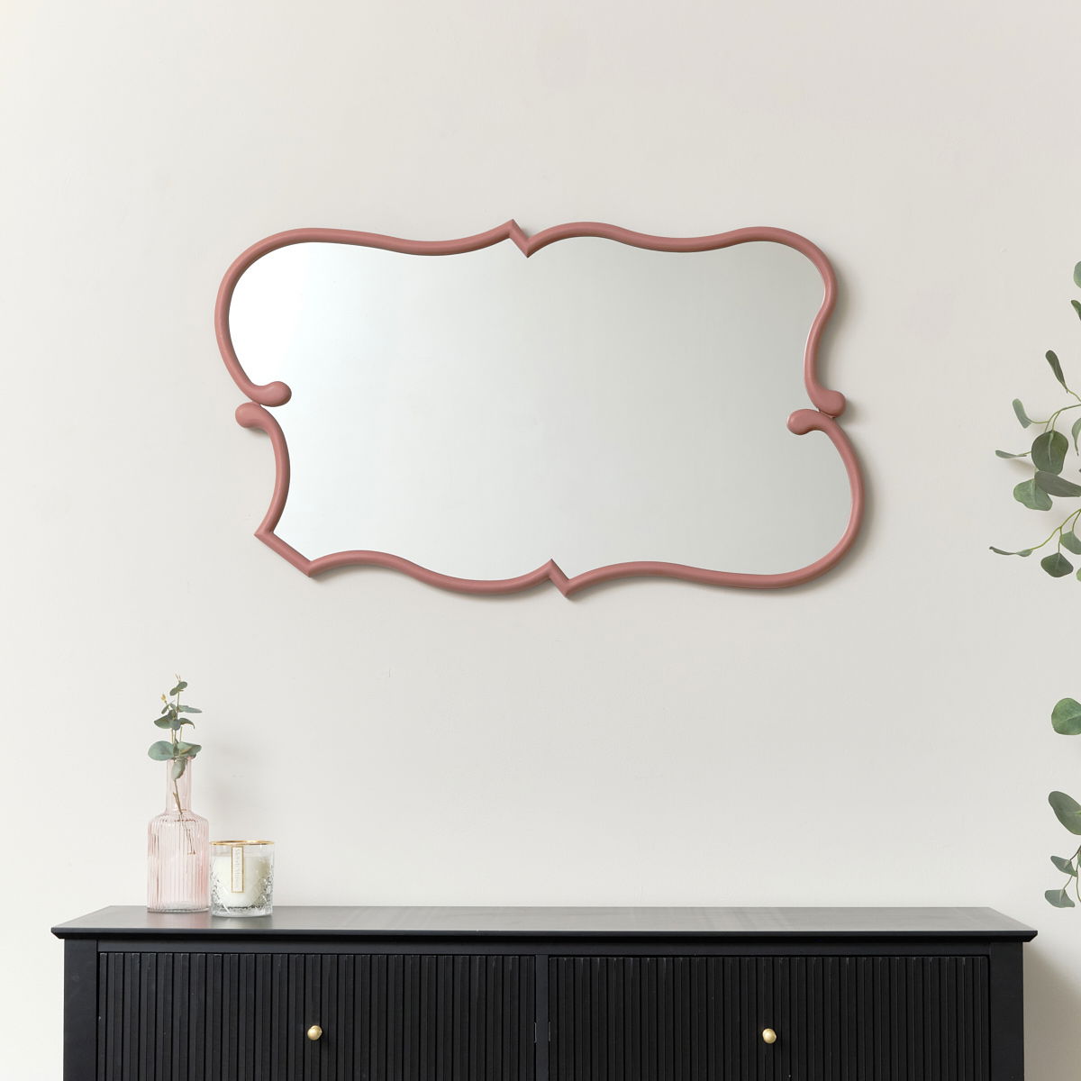 Large Dark Pink Vintage Asymmetrical Shaped Wall Mirror - 84cm x 53cm
