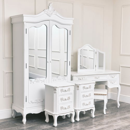 Large Double Wardrobe, Dressing Table Set & Pair of 3 Drawer Bedside Tables - Pays Blanc Range 