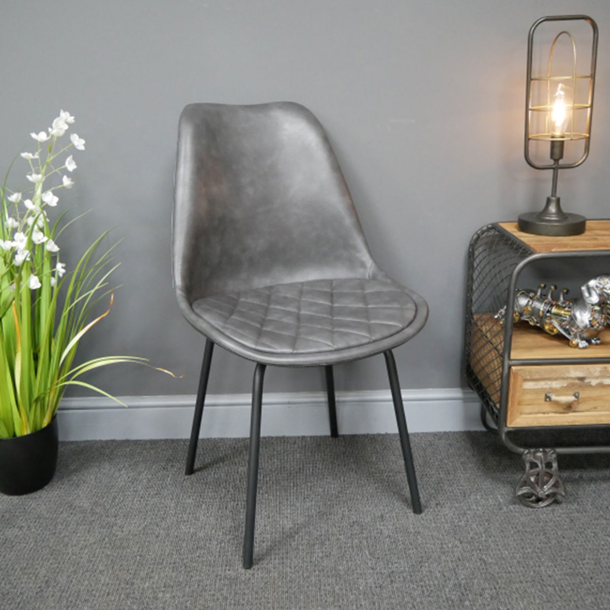 Large Fabric Grey & Black Dining Chair