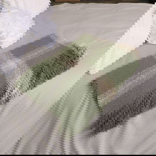 Large Forest Green & Cream Knitted Throw - 160cm x 135cm