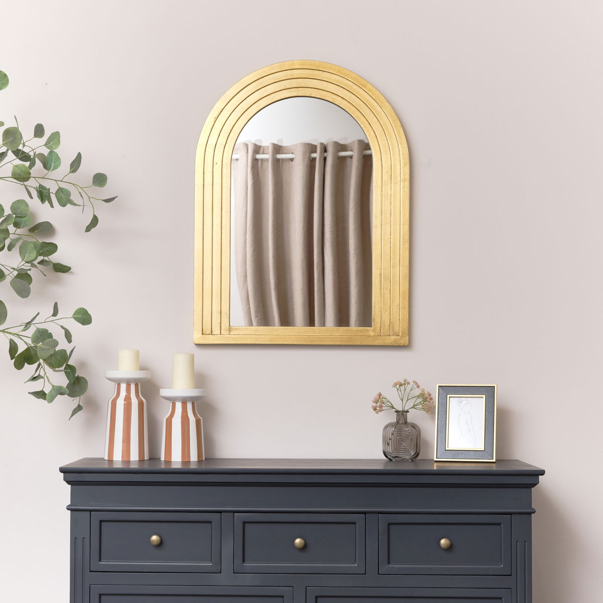 Large Gold Arched Wall Mirror - 80cm x 60cm
