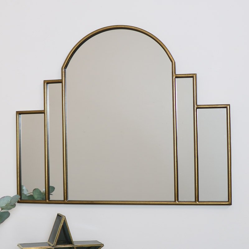 Large Gold Art Deco Arch Fan Mirror 80cm x 65cm