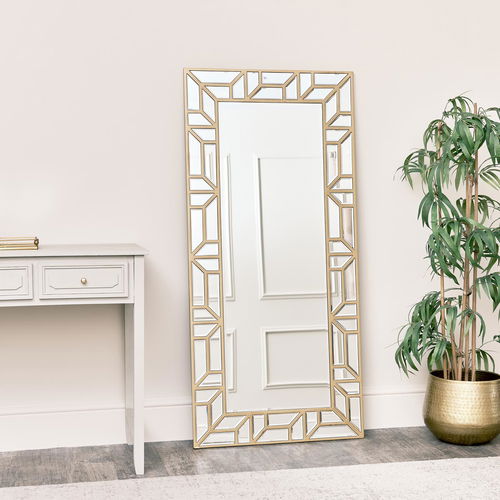 Large Gold Geometric Framed Mirror 70cm x 150cm