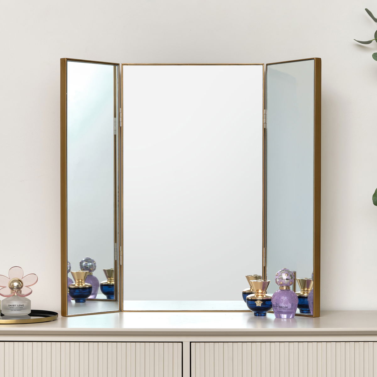 Large Gold Dressing Table Triple Mirror - 70cm x 60cm