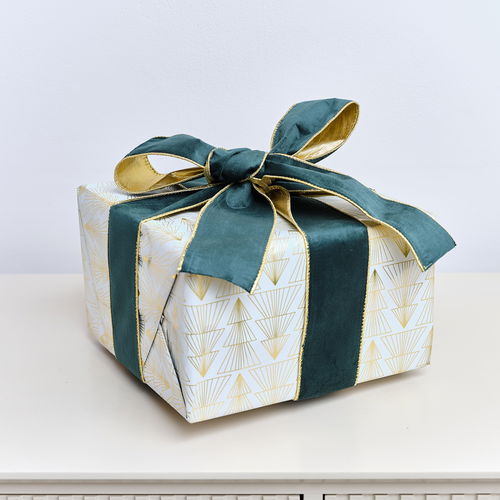 Large Green & Gold Velvet Wired Ribbon Garland - 270cm