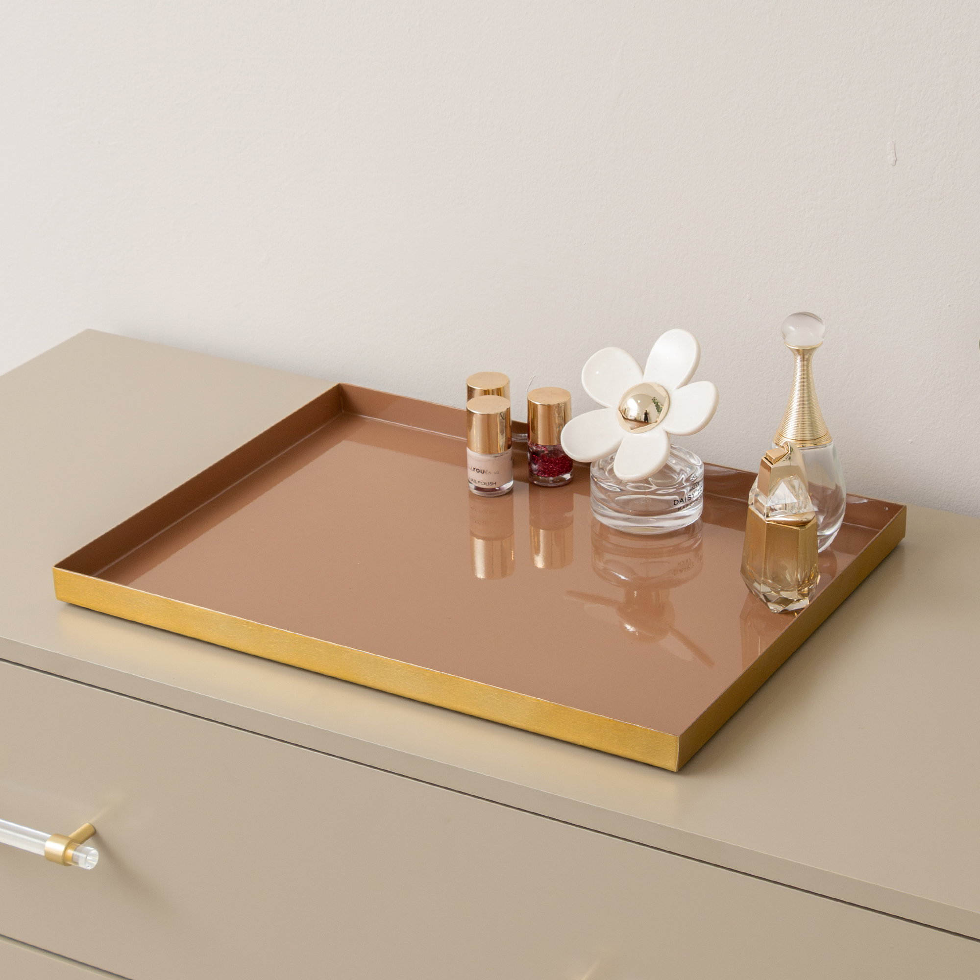 Large Metal Rectangular Mocha & Gold Display Tray