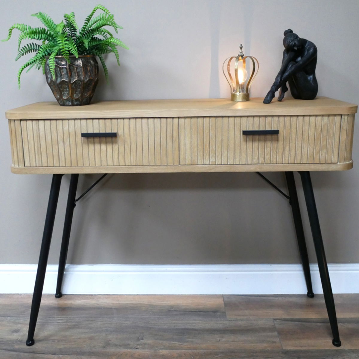 Large Natural Wooden Textured Dressing Table / Console Table 120cm x 77cm