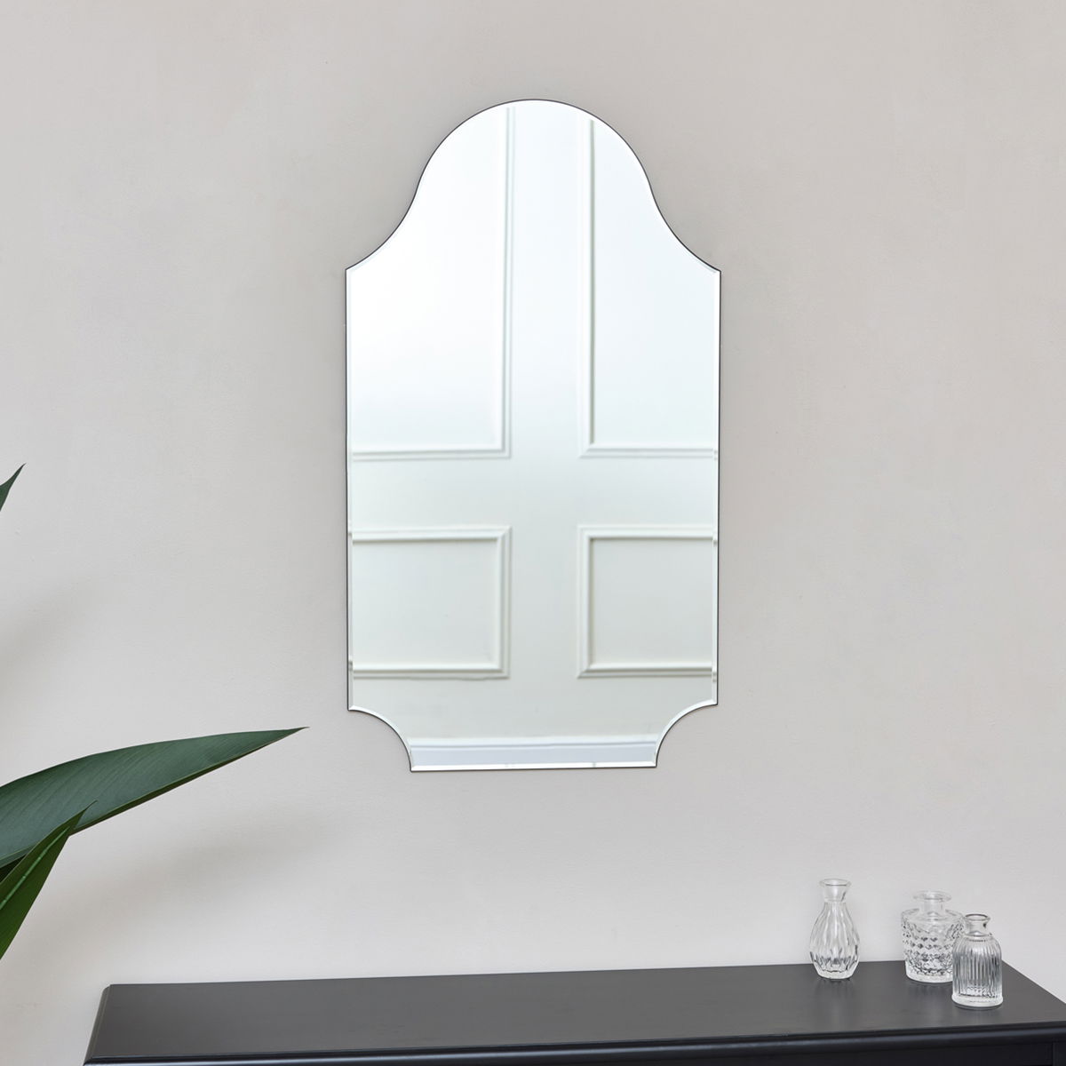 Large Ornate Arch Frameless Bevelled Wall Mirror 80cm x 45cm 