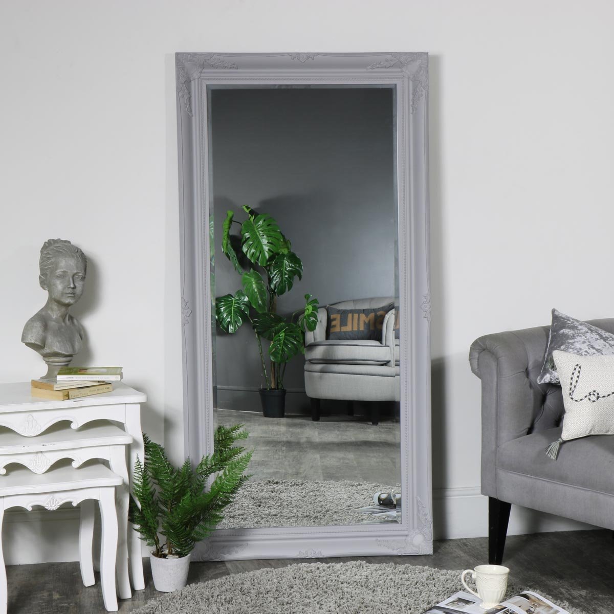 Large Ornate Grey Wall / Floor / Leaner Mirror 158cm x 79cm 