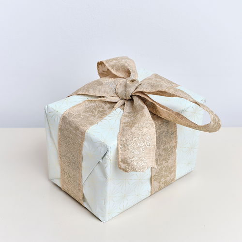 Large Pale Champagne Floral Glittered Wired Ribbon Garland - 270cm