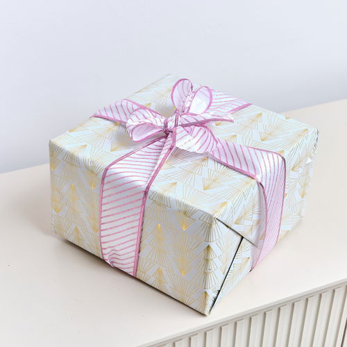 Large Pink & White Diagonal Striped Wired Ribbon Garland - 270m