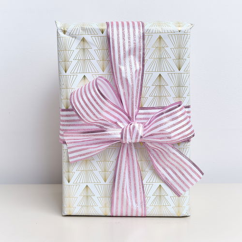 Large Pink & White Vertical Striped Wired Ribbon Garland - 270m