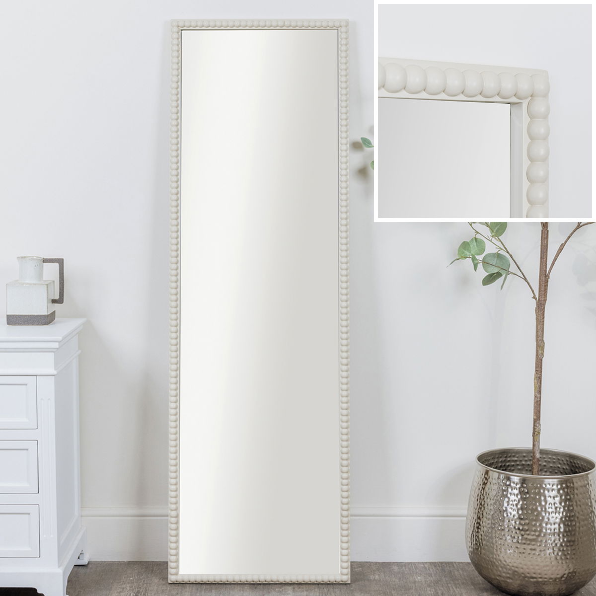 Large Rectangle Taupe Bobbin Bobble Wall Mirror 168cm x 54cm