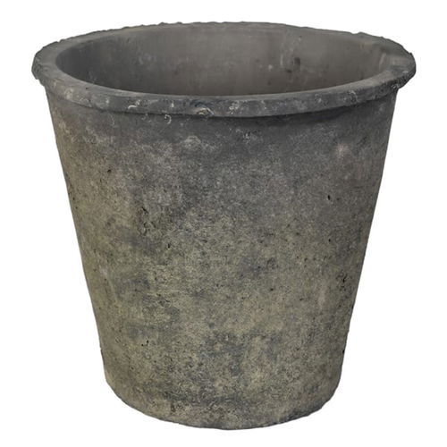 Large Round Antique Black Clay Stone Planter Pot - 23cm x 25cm