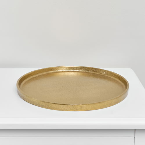 Large Round Antique Gold Metal Tray - 30.5cm