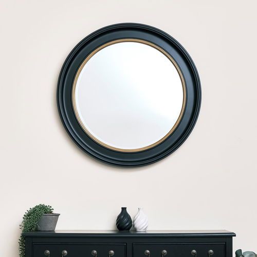 Large Round Black & Gold Wall Mirror - 80cm x 80cm 