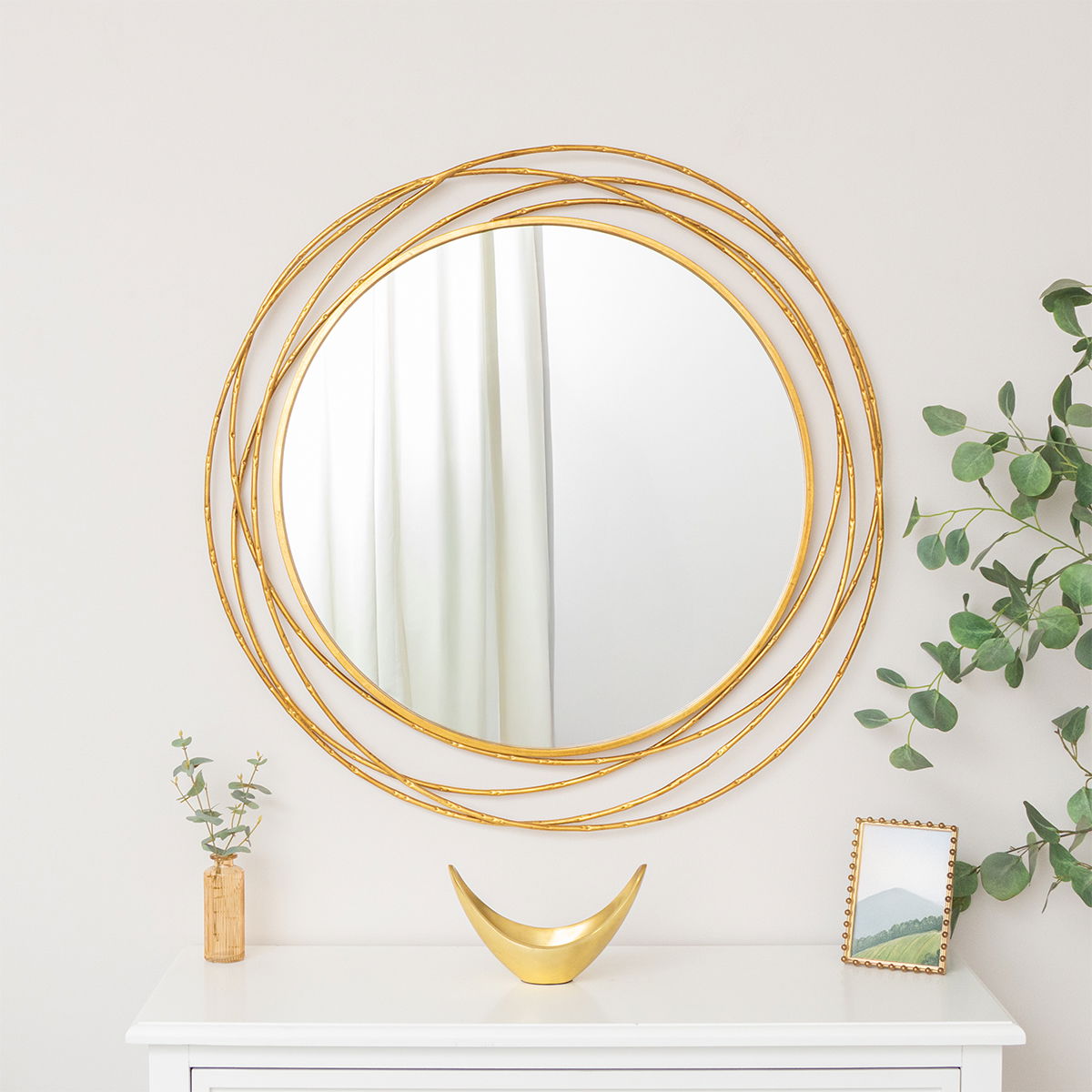 Large Round Brushed Gold Mirror - 88cm x 85cm
