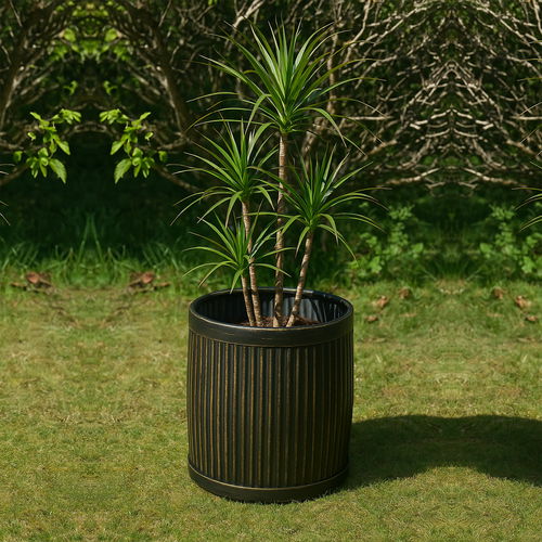 Large Round Metal Black & Gold Dolly Tub Planter Pot - 40cm x 37cm