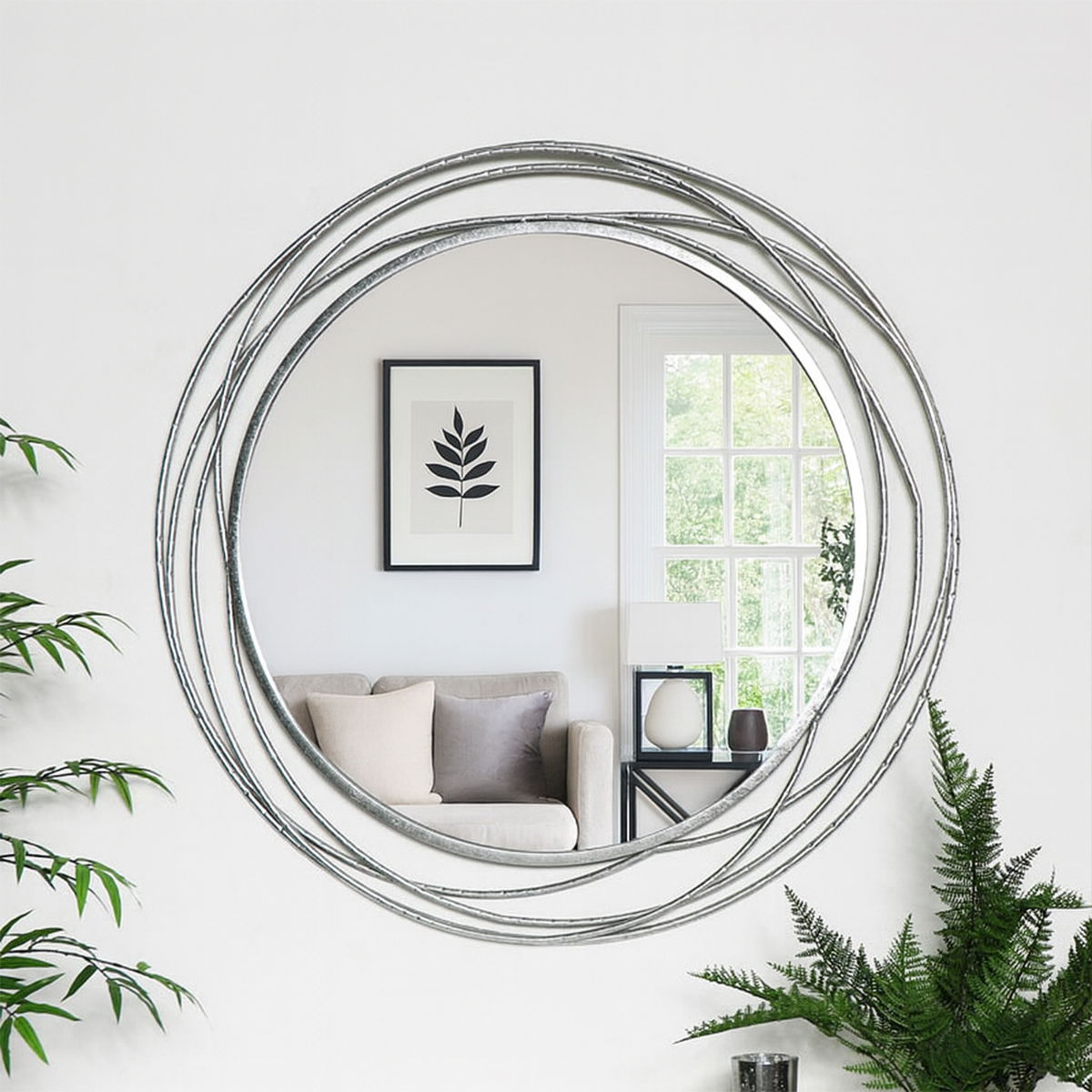 Large Round Silver Swirl Mirror 92cm x 92cm