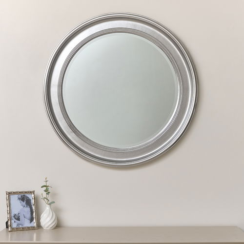 Large Round Silver Vintage Wall Mirror 80cm x 80cm