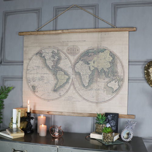 Large Rustic World Map Hanging Canvas Print 106CM x 73CM