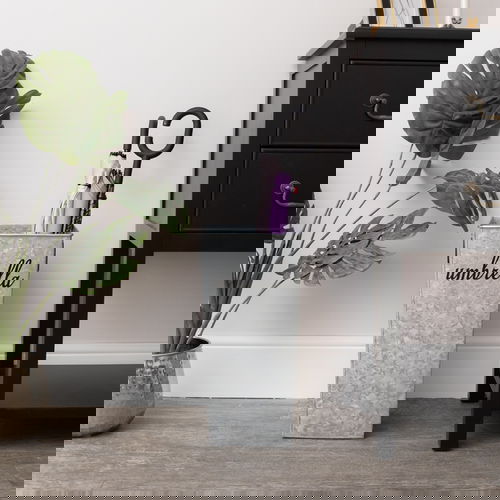 Large Silver Galvanised Umbrella stand With Black Text