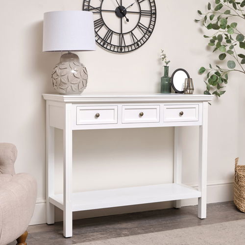 Large White 3 Drawer Sideboard Console Table - Daventry White Range