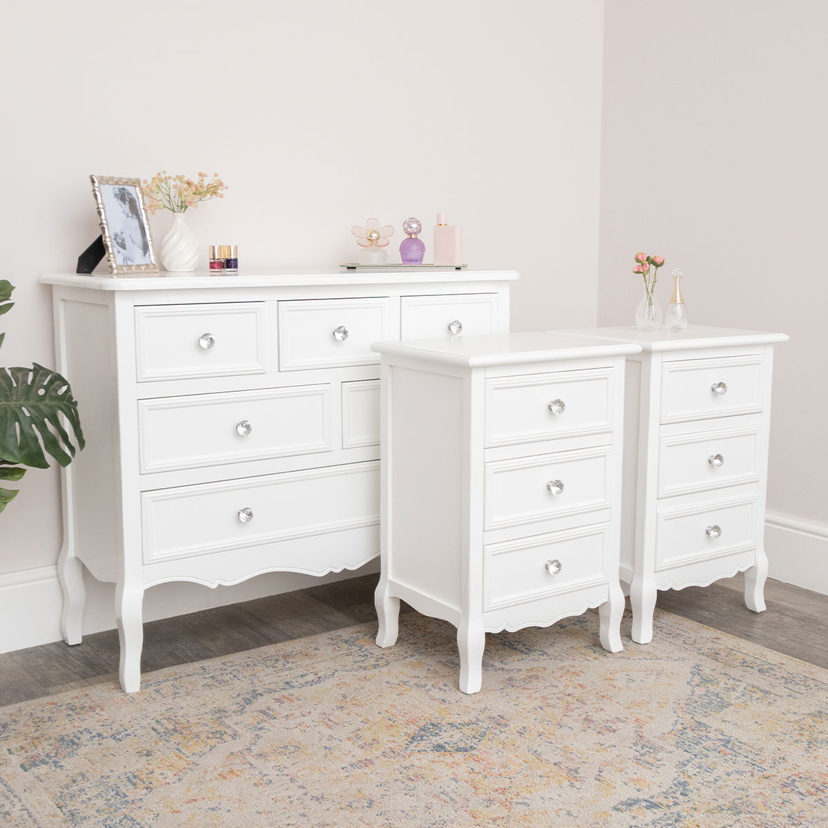 Large White 6 Drawer Chest of Drawers & Pair of 3 Drawer Bedsides - Victoria White Range
