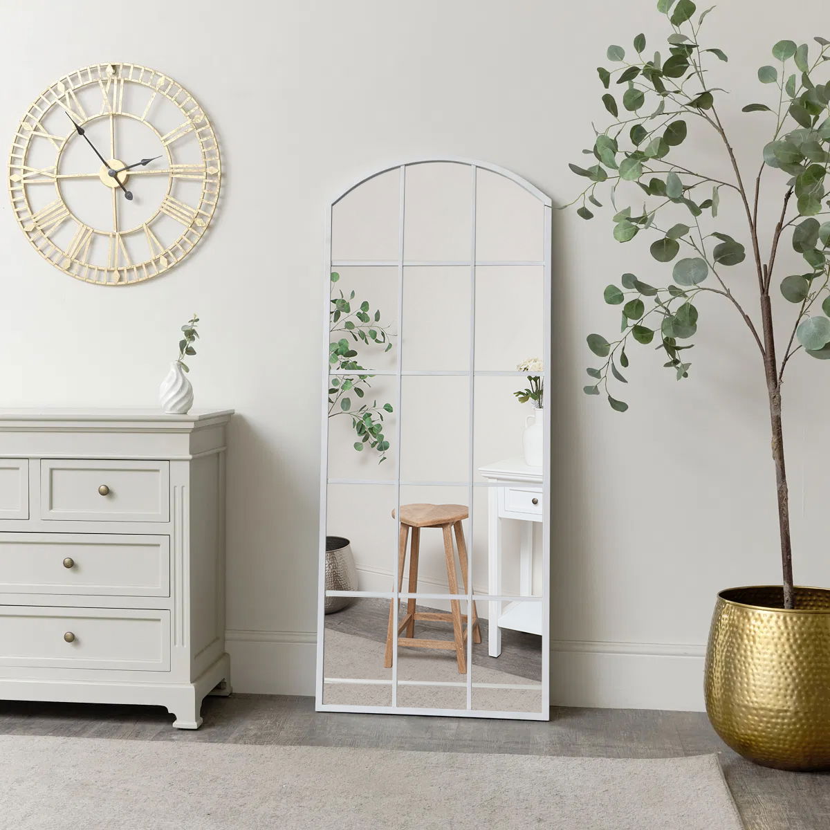 Large White Arched Window Mirror - 108cm x 59cm