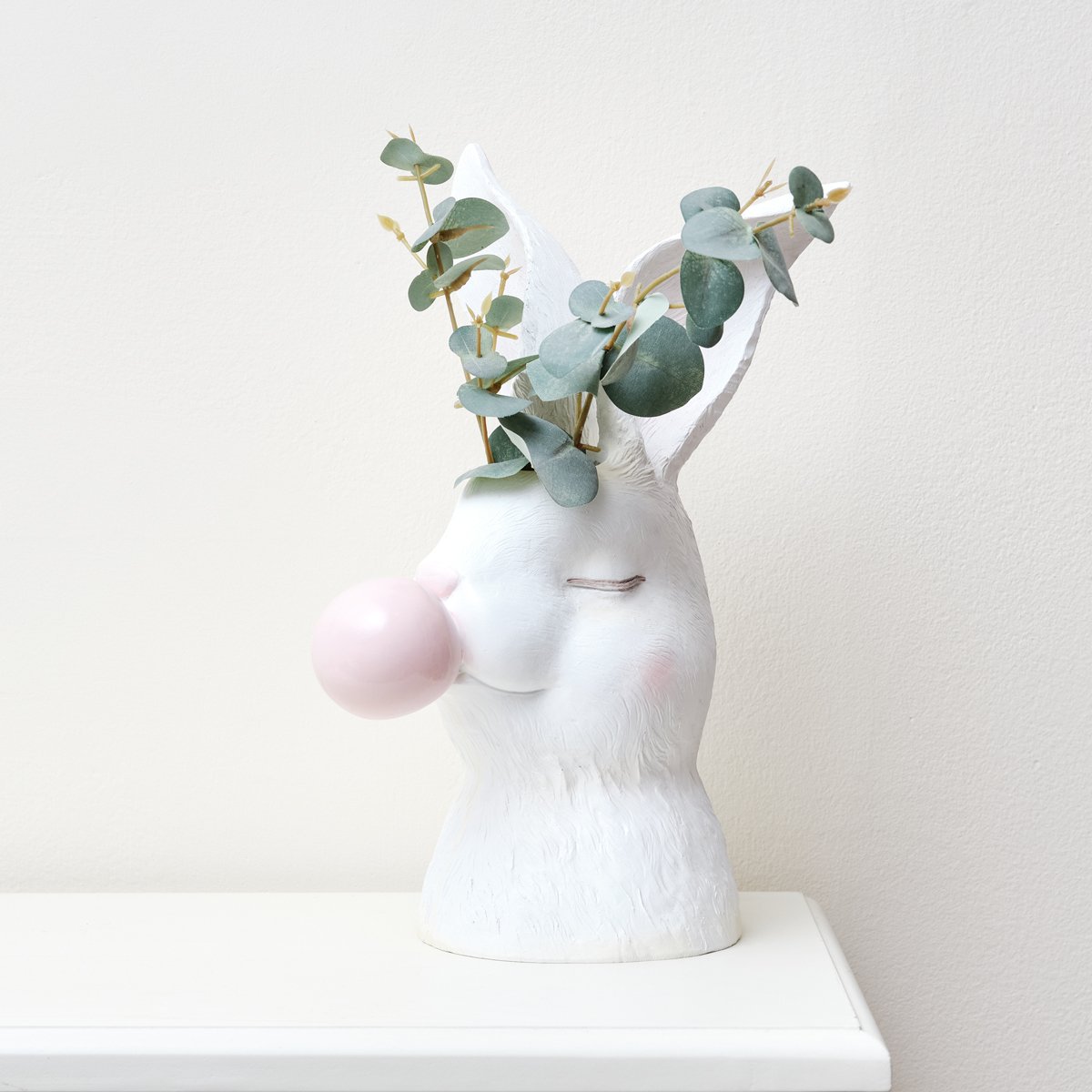 Large White Bunny Blowing Bubblegum Vase 