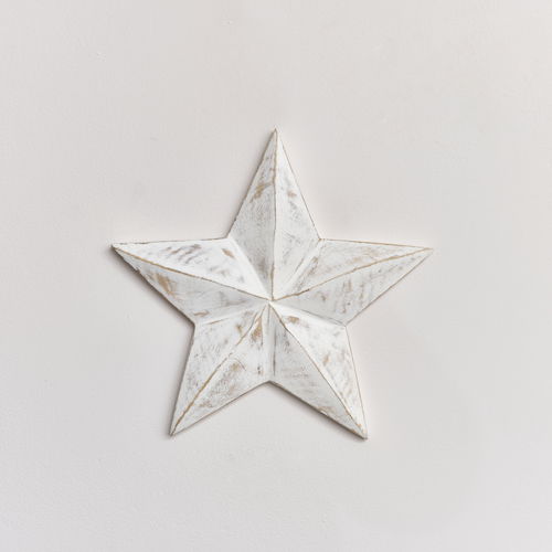 Large Wooden Distressed White Wall Star Decoration