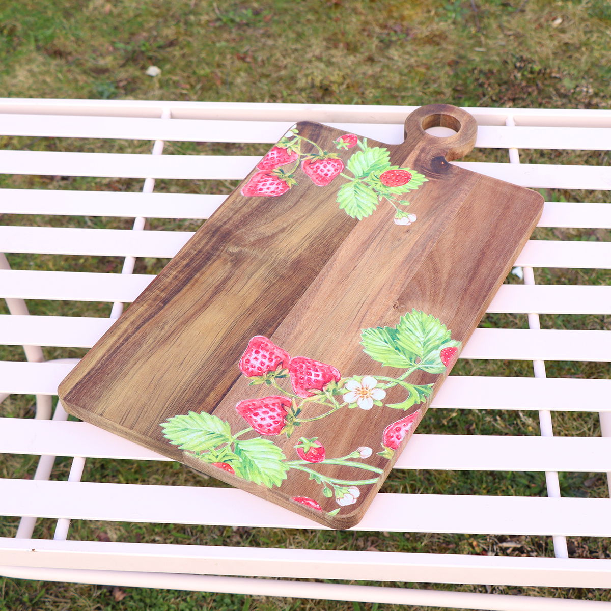 Large Wooden Strawberry Printed Serving Board - 45cm x 24cm