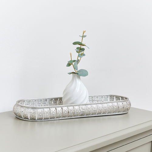 Long Silver Oval Vintage Tray