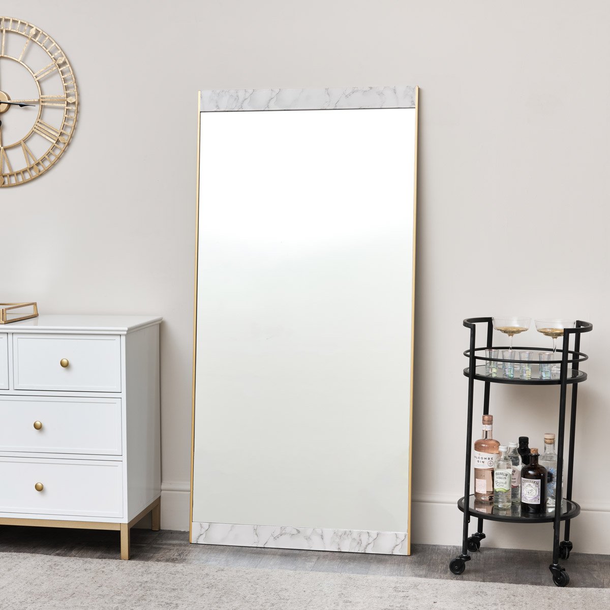 Luxe Gold & Faux Marble Mirror - Large 155cm x 75cm