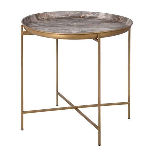 Marble And Gold Round Metal Tray Table