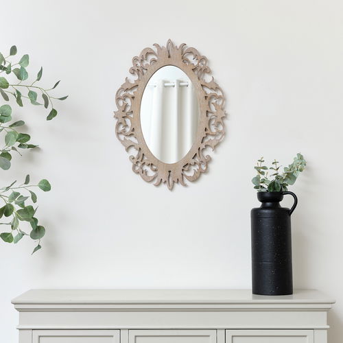 Ornate Vintage Framed Washed Wooden Wall Mirror 48cm x 65cm
