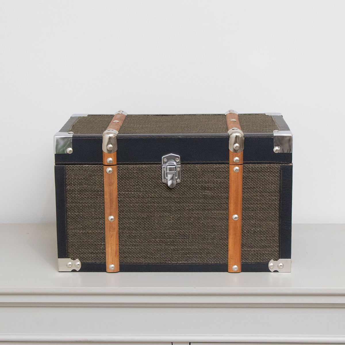 Medium Black & Orange Wood Trim Storage Box / Trunk