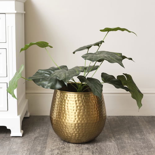 Medium Gold Hammered Metal Planter 30cm x 28cm