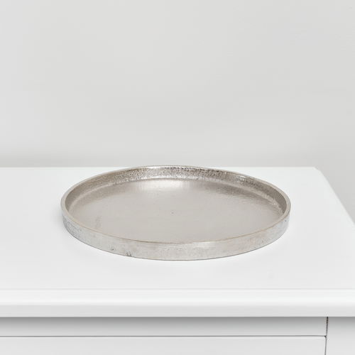 Medium Round Silver Metal Tray - 25.5cm