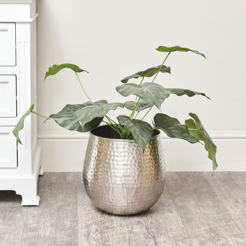 Medium Silver Hammered Metal Planter