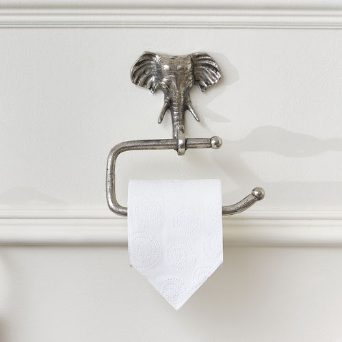 Metallic Silver Elephant Toilet Roll Holder 18cm x 19cm