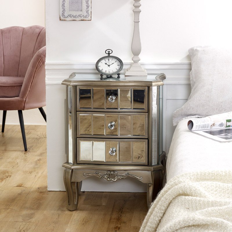 Mirrored 3 Drawer Bedside Table - Tiffany Range - DAMAGED SECOND 2024