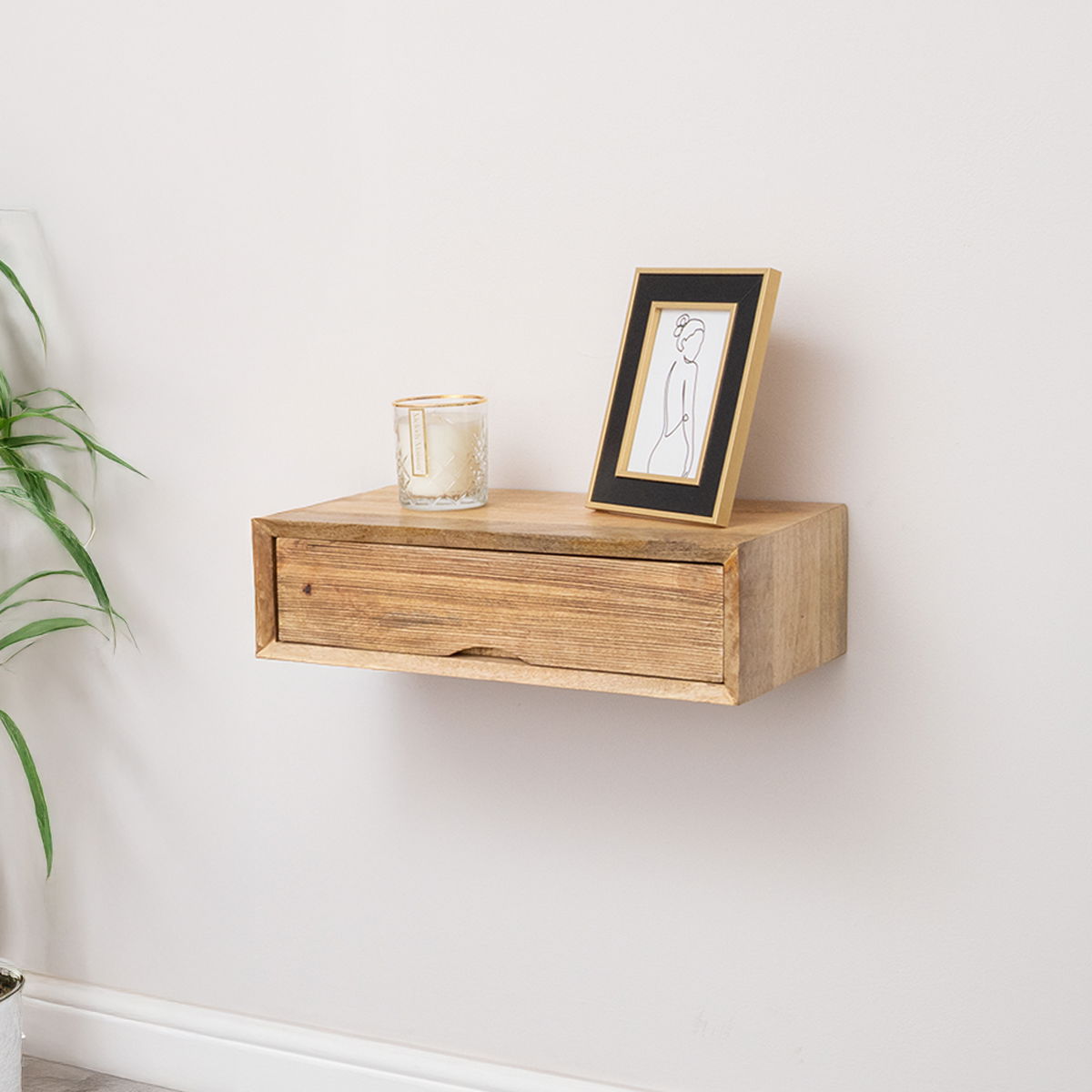 Natural Wood Textured Wall Mounted Bedside Table