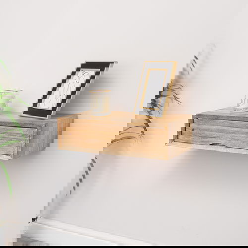 Natural Wood Textured Wall Mounted Bedside Table