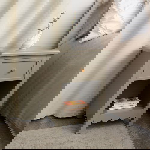 One Drawer Scalloped Bedside Table - Staunton Taupe Range