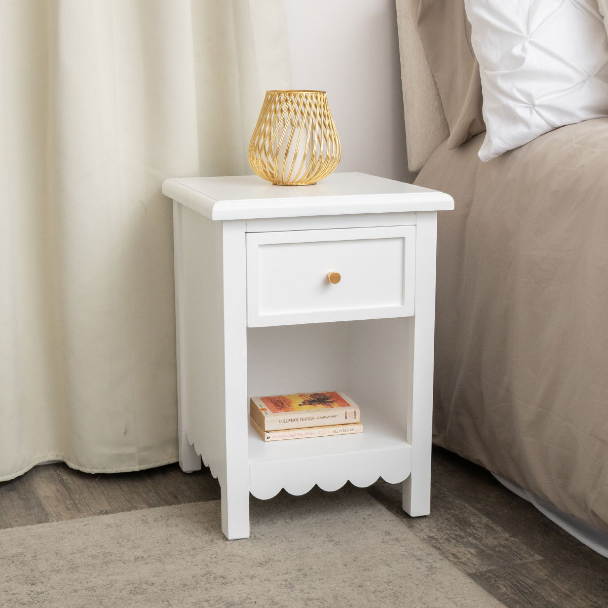 One Drawer Scalloped Bedside Table - Staunton White Range
