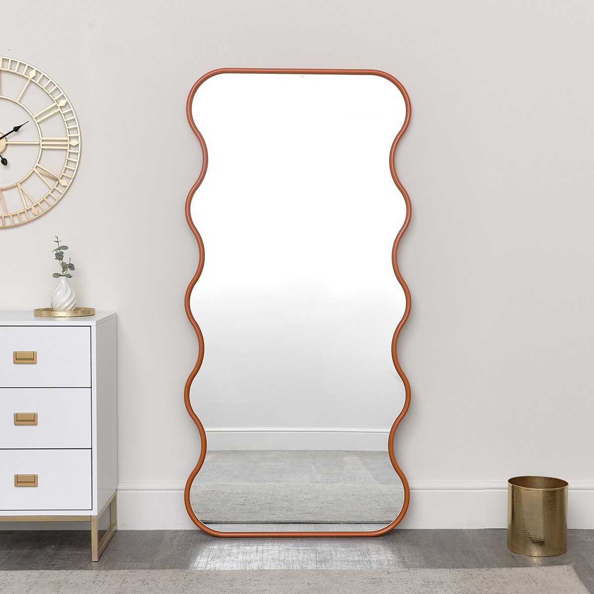 Orange Full Length Wave Mirror - 163cm x 80cm