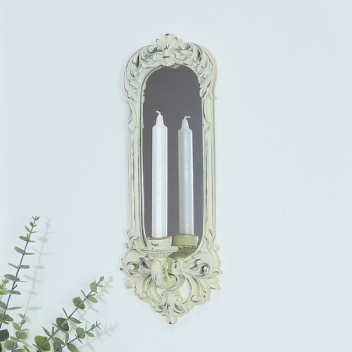 Ornate Cream Mirrored Candle Sconce